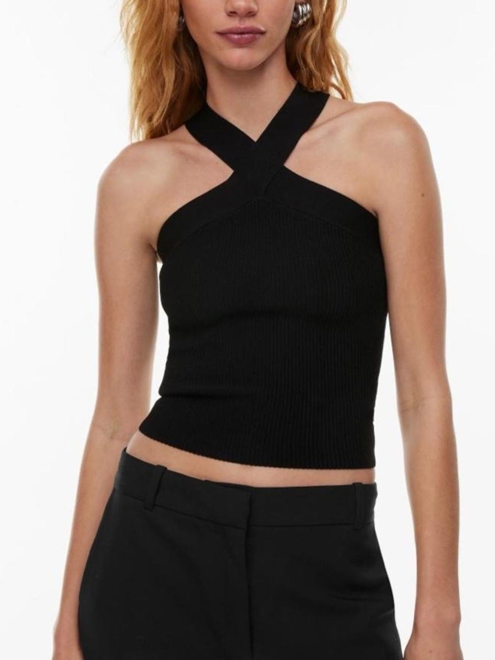 Aritzia Babton Women’s Black Crisscross Ribbed Halter Top Cropped